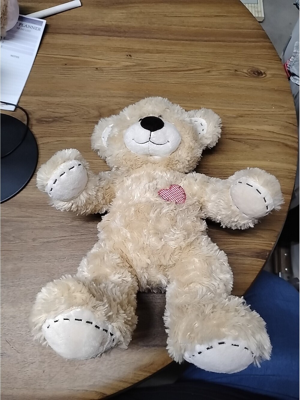 BUILD-A-BEAR Plush Teddy Tan Patchwork Heart Stitches Stuffed Bear 15" Champ